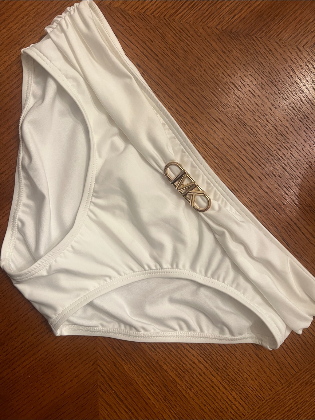 Michael Kors White Bikini Bottom With Gold Mk Accent Size Large B35